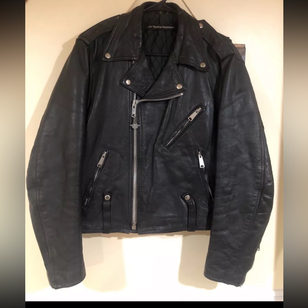 Euc Vintage 70s-80s Amf Harley Davidson Black Leather Biker Jacket Size 42 Reg